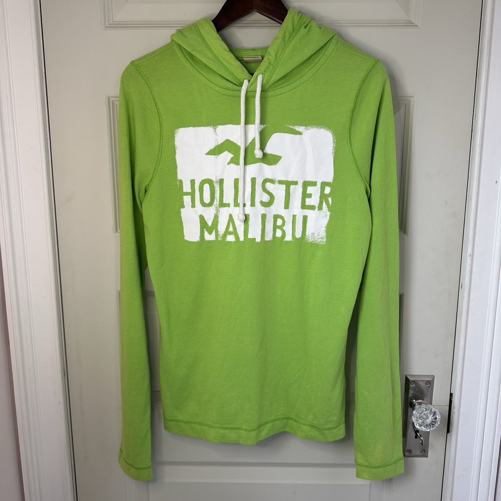Y2K Hollister Malibu Men's Green Logo Drawstring Hoodie Size Large